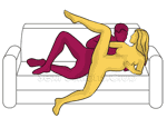 Sex position #309 - Grasshopper (on the couch). (anal sex, from behind, rear entry, sideways, spooning, lying down). Kamasutra - Photo, picture, image