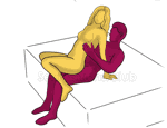 Sex position #265 - Spicy dish (on the bed). (anal sex, cowgirl, woman on top, from behind, sitting). Kamasutra - Photo, picture, image