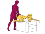 Sex position #372 - Multiply Pleasure (on the armchair). (anal sex, doggy style, from behind, rear entry, standing). Kamasutra - Photo, picture, image